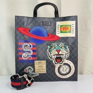 Gucci GG Logo Limited Edition Shoulder Bag Tote with Unique Space & Tiger Patch